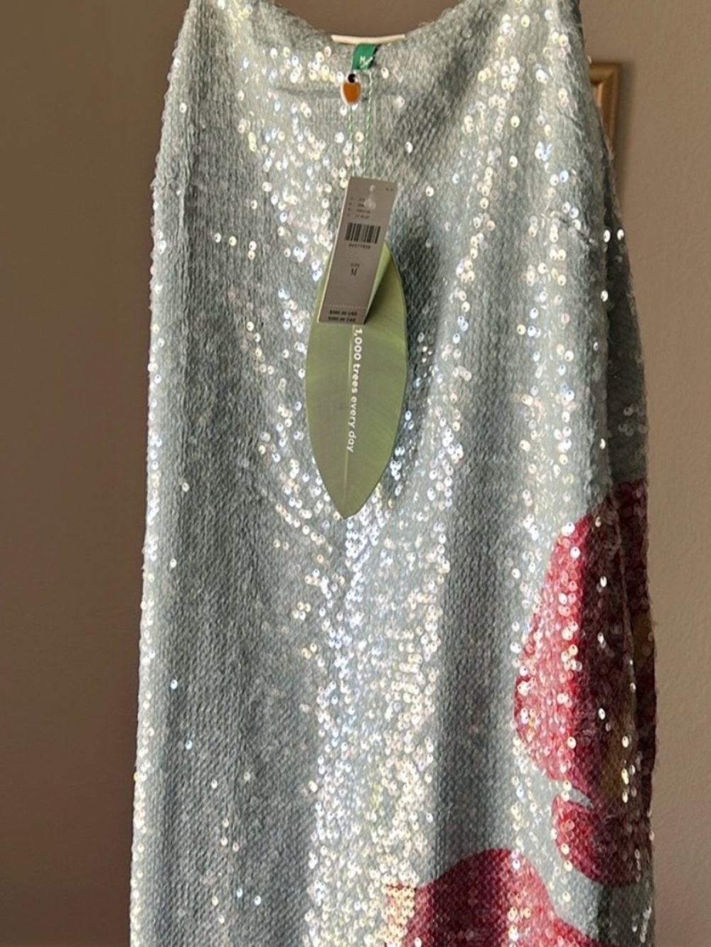 FARM Rio Sequin Light Blue Maxi Dress with Pink Floral - Picture 5 of 5